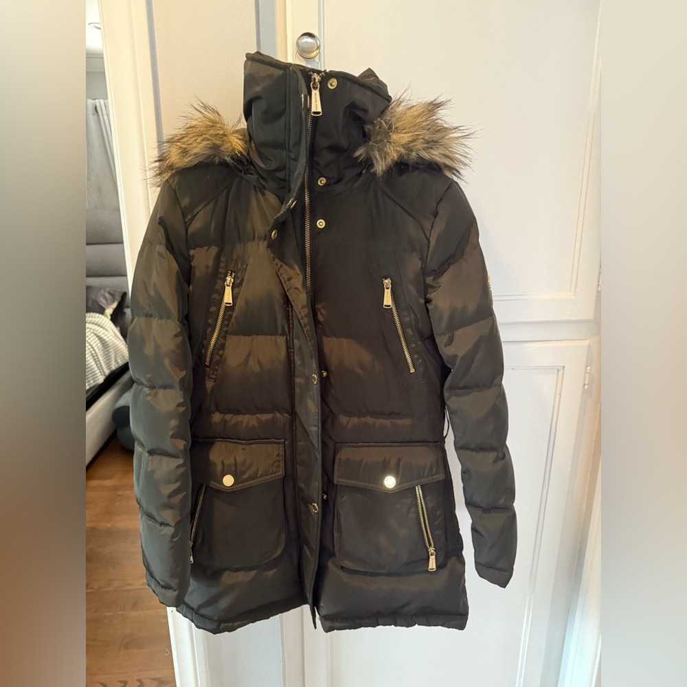 MICHAEL Michael Kors Fur-Trimmed Puffer Jacket - Dark Olive